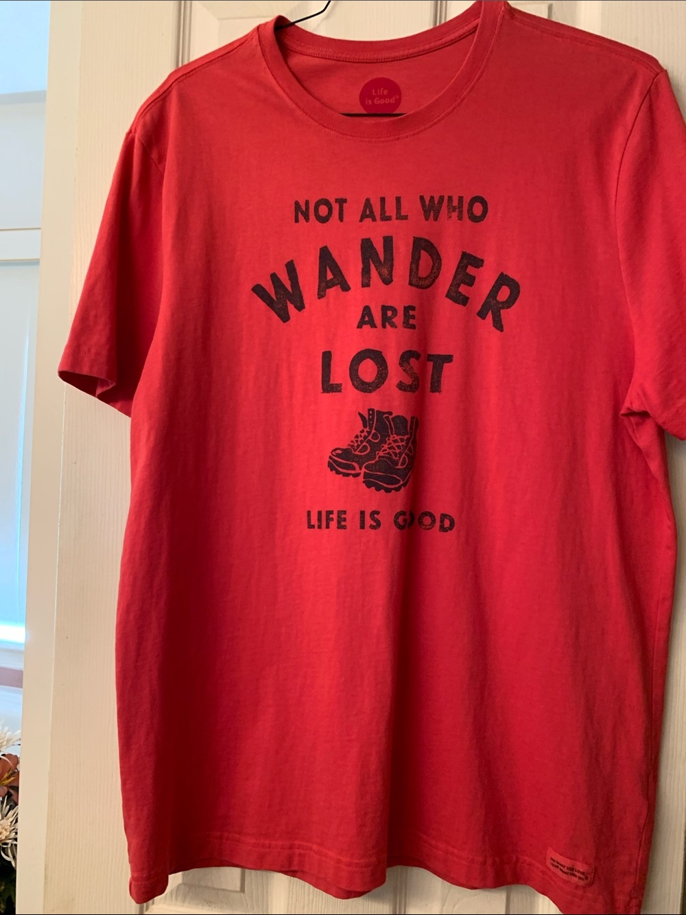 Life Is Good Red '’ Not All Who Wander Are Lost’' Graphic Tee.